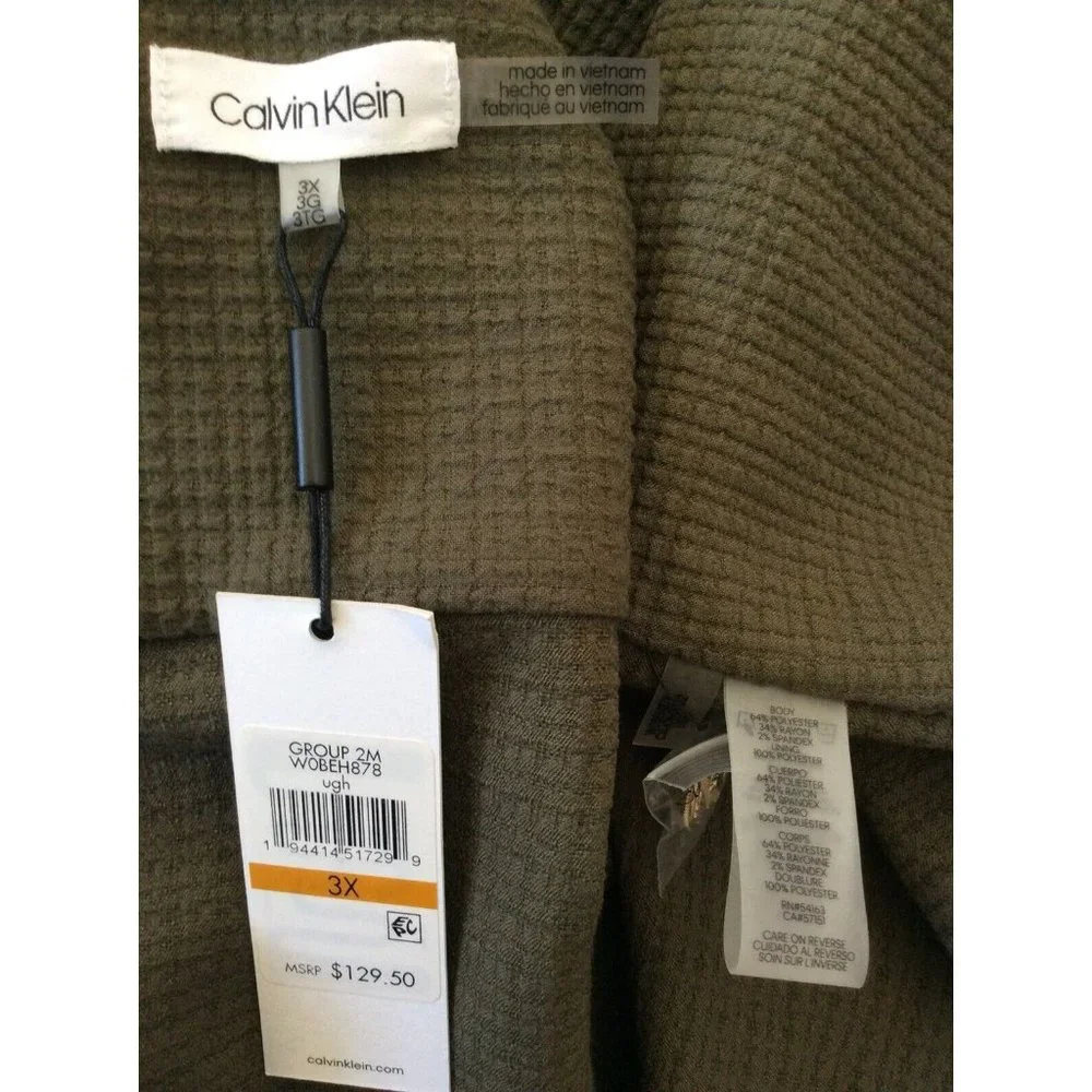 NWT Calvin Klein Women’s Green Polyester Blend Open Jacket Sz 3X, MSRP $129.50‎